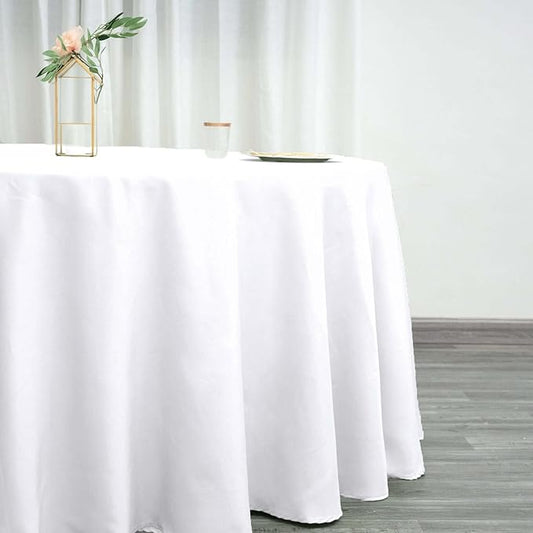 Efavormart Round Tablecloth, 120 Inch Stain & Wrinkle Resistant Washable Table Cloth, Decorative Polyester Fabric Table Cover for Banquet, Wedding, Dining - White