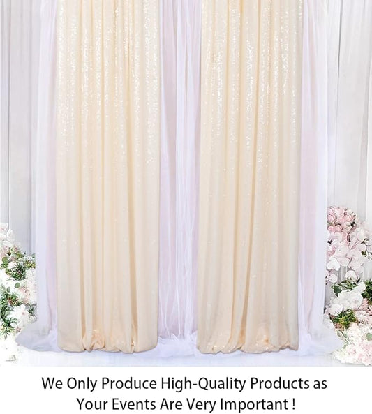 Shinybeauty Sequin Backdrop Curtains 4 Panels Ivory 2FTx8FT Sequin Fabric Photo Backdrop Curtains Ivory Glitter Curtains for Party Baby Shower Backdrop Studio Backgrounds