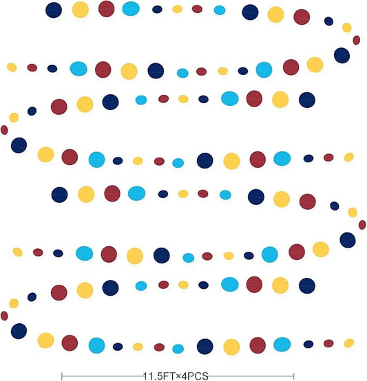 Red Blue Yellow Party Decorations Circle Dots Garland Hanging Paper Polka Dot Streamer for Carnival Circus Clown Fiesta Festivals Birthday Wedding Bridal Shower Wedding Baby Shower Party Supplies