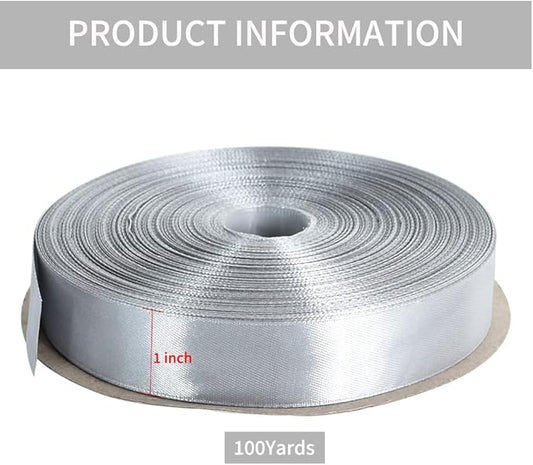 TONIFUL 1 Inch x 100yds Silver Satin Ribbon, Thin Solid Color Satin Ribbon for Gift Wrapping, Crafts, Hair Bows Making, Wedding Party Decoration, Invitation Cards, Floral Bouquets, Christmas