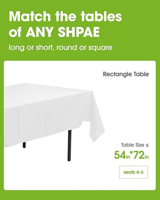 Pureegg Plastic Table Cloth Disposable 10 Pack, 54 x 72 Inch Table Cloths, Party, Picnic, Wedding, Decorative Tablecloths, Rectangle, White Plastic Cover, Leakproof & Sturdy, White