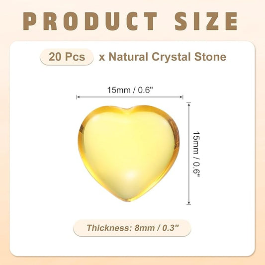 PATIKIL 20 Pcs Natural Heart Shaped Crystal Stone, 0.6 Inch Mini Polished Love Gemstone Crystal, Pocket Rock Engraved Worry Stones for Women Gifts Meditation, Clear Yellow