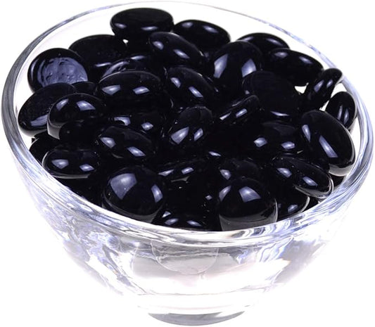 KINGOU Flat Glass Gems/Marbles/Stones/Beads for Vase Filler, Table Scatter, Games - 1 Lbs (17-19mm, Approx. 3/4") - Black