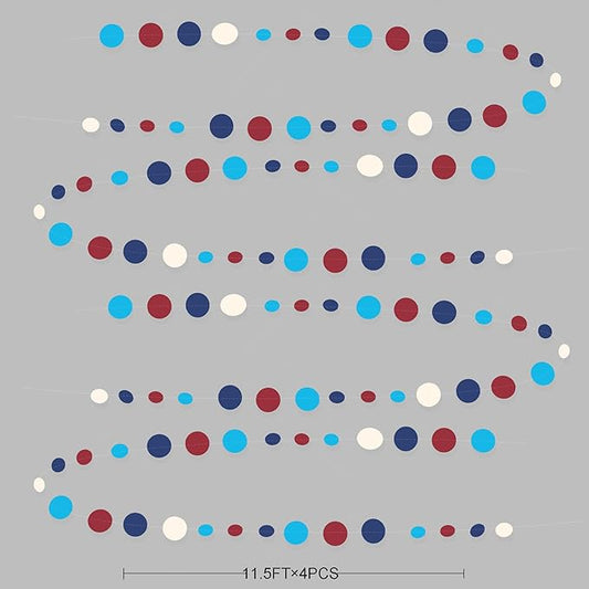 Nautical Party Decorations Circle Dot Garland Navy Blue Red White Hanging Paper Polka Dot Streamer for Nautical Pirate Ahoy Achor Baby Shower Birthday Wedding Bridal Shower Bachelorette Party Supplies