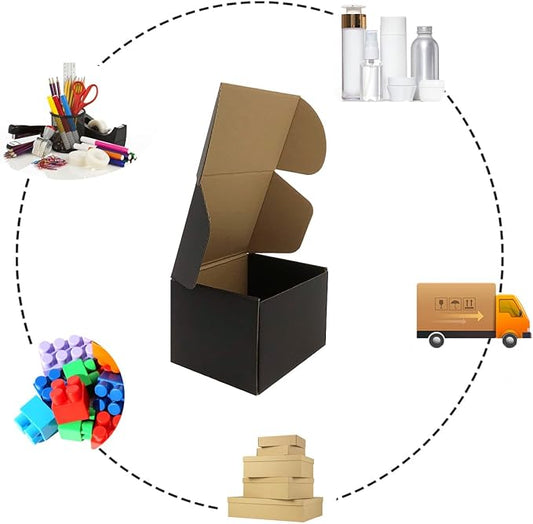 24 Pack 6x5x4 Inches Shipping Boxes,Black 3 Layers Corrugated Cardboard Box, Mailer Boxes for Packaging Small Business Mailing Gifts Digest Giving Products Wrap Boxes with Lids (6''x5''x4'')