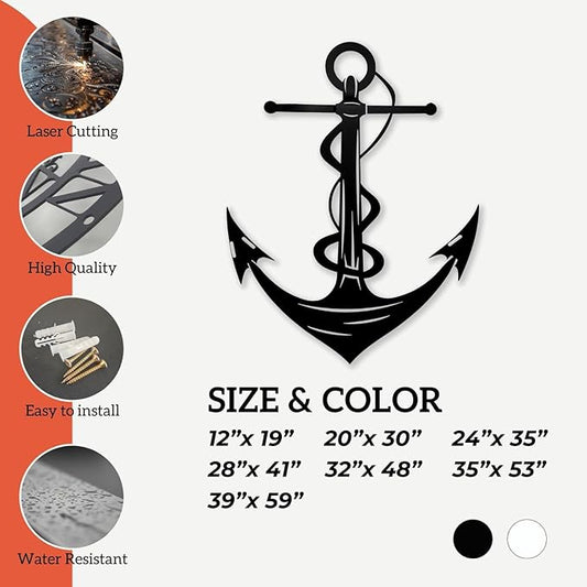 XXQ Anchor Metal Wall Decor, Anchor Metal Wall Art for Bedroom Living Room Dorm Antique Anchor Wall Decor Antique Metal Anchor Farmhouse Decor (Black, 39" x 59" / 100 x 150cm)