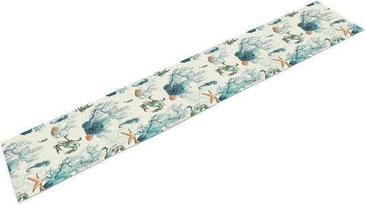 Nautical Coast Table Flag, Ocean Beach Seahorse Shell, Vintage Sailboat Lighthouse Anchor Table Decoration for Indoor and Outdoor Home Party Decor 13x60 Inch