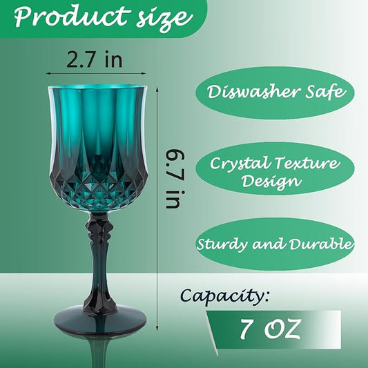 Plastic Wine Glasses,Plastic Goblets Vintage Style Cordial Drinking Glasses for Wedding Reception, Christmas Grand Event Party Supplies (24, Green)
