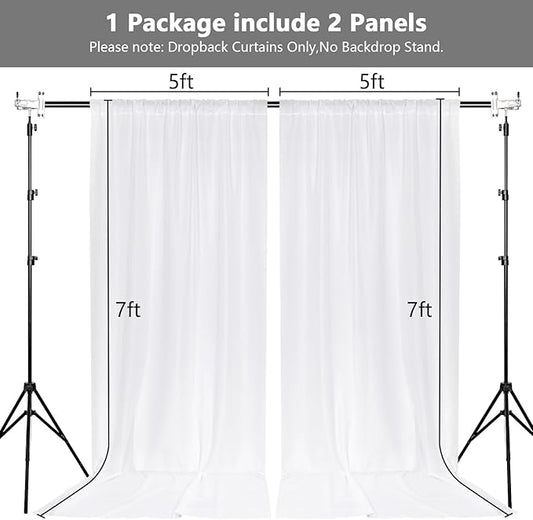 MEETSKY White Backdrop Curtain for Parties Wedding Decor- White Wedding Photography Rod Pocket Backdrop Drapes Panels Polyester Fabric Curtain for Birthday Holiday Party, 5ft x 7ft, 2 Panels