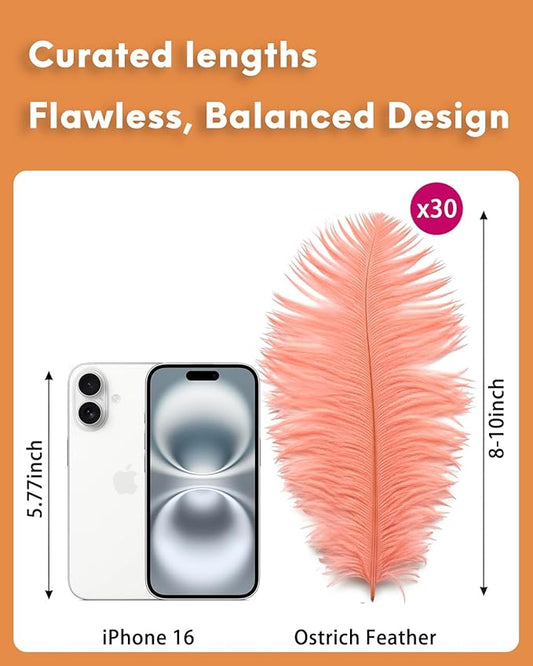 NEWONG 30pcs Rouge Pink Ostrich Feathers Natural Bulk 8-10in(20-25cm) Vase Craft Wedding Home Party Centerpieces Christmas Day Decoration