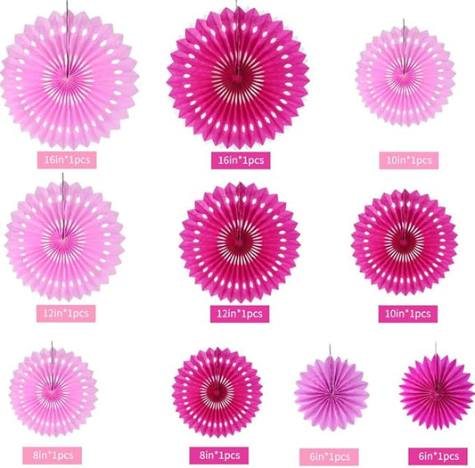 BEISHIDA Hot Pink Combination Hanging Honeycomb Round Paper Fans Decoration Bachelorette Theme Tissue Paper Fan Garland for Bridal Shower Women Girls Birthday Wedding Party Supplies(10packs)