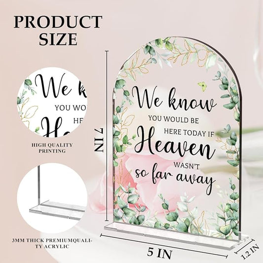 Wedding Memorial Sign,Heaven Wasn't So Far Away Sign,Wedding Supplies 5x7 Inch, Wedding Decor Loving Memory Sign for Ceremony And Reception,Arch Acrylic Table Signs for Anniversary, Event ((Foliage)