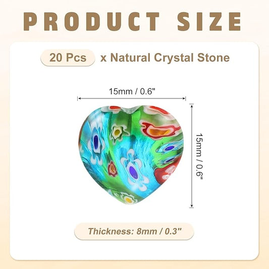 PATIKIL 20 Pcs Natural Heart Shaped Crystal Stone, 0.6 Inch Mini Polished Love Gemstone Crystal, Pocket Rock Engraved Worry Stones for Women Gifts Meditation, Rainbow Flower