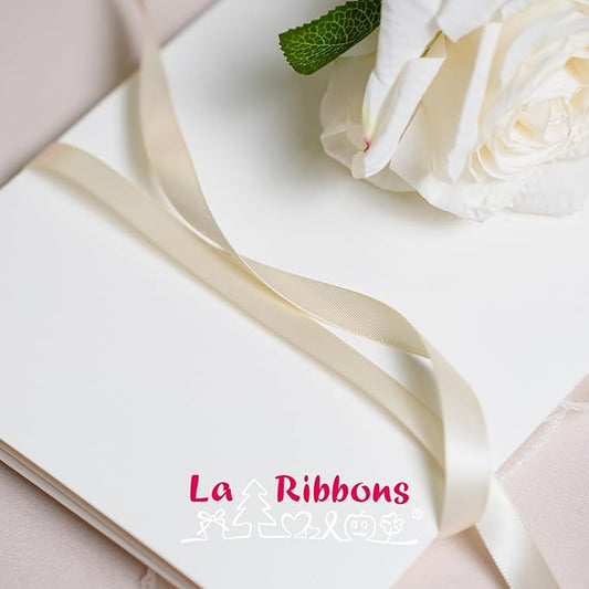 LaRibbons 3/8 Inch 50 Yard Double Faced Satin Ribbon,Ivory Small Satin Craft Fabric Ribbon for Gift Wrapping Floral Bouquets Wedding Party Decoration