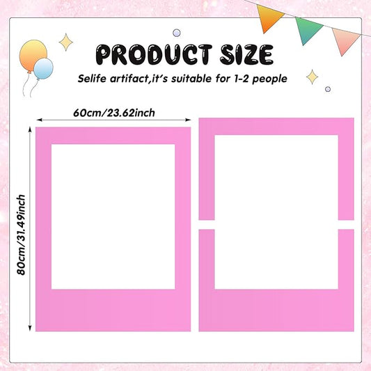 32 x 24 Inch Large Blank DIY Photo Booth Props Picture Frame Party Frame DIY Photo Booth Props Selfie for Birthday, Graduation, Christmas Holiday Party(Pink,Vertical)