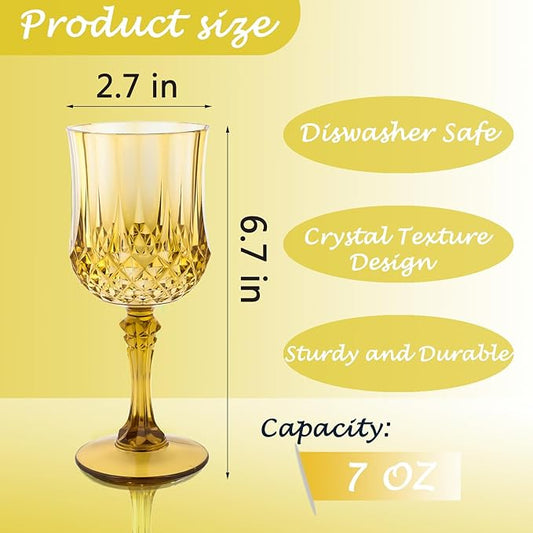 Plastic Wine Glasses,Plastic Goblets Vintage Style Cordial Drinking Glasses for Wedding Reception, Grand Event Party Supplies (24, Gold)