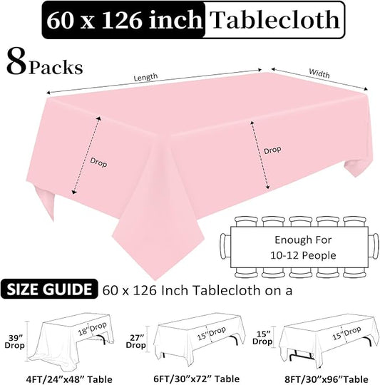 8 Pack Pink Tablecloth 60 x 126 Inch Rectangular Tablecloths for 8 Foot Rectangle Tables, Wrinkle Resistant Pink Table Cloth Washable Polyester Fabric Table Covers for Buffet Wedding Party Banquet