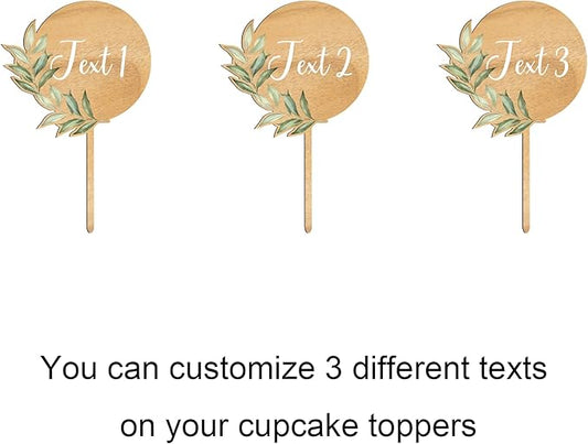 Custom Cupcake Toppers Cake Decorations in Wood for Wedding Engagement Baby Shower Birthday Party etc. (Design A / 36 PCS)