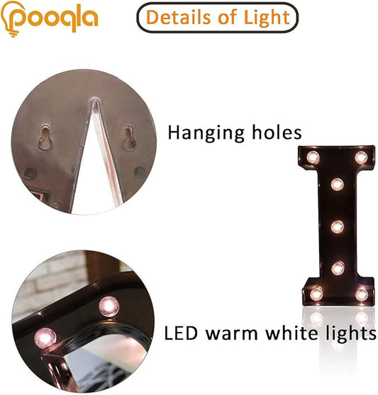 Pooqla Decorative LEDs Illuminated Letter Marquee Sign - Alphabet Marquee Letters with Lights for Wedding Birthday Party Christmas Night Lights Lamp Home Bar Decoration I, Black