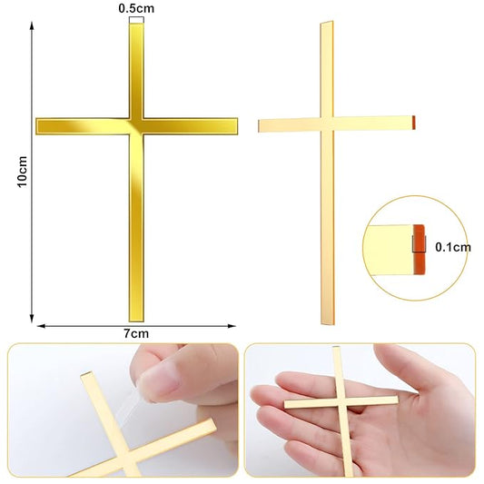 Blulu 16 Pieces Baptism Cake Toppers Crossing Cupcake Toppers Gold Mirror Acrylic Cake Picks Baptism Decor Christian Decorations(Elegant Style)
