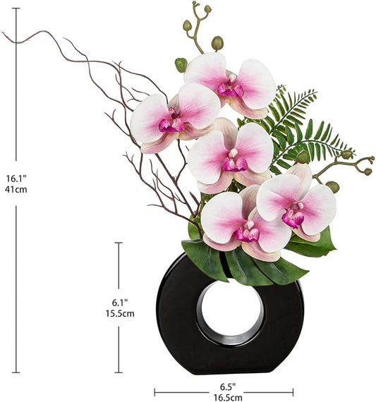 Briful Pink Orchid Fake Flowers with Vase, 16.1'' Artificial Orchid Silk Flowers Faux Orchid Arrangement for Home Office Dining Room Table Centerpiece Modern Decoration