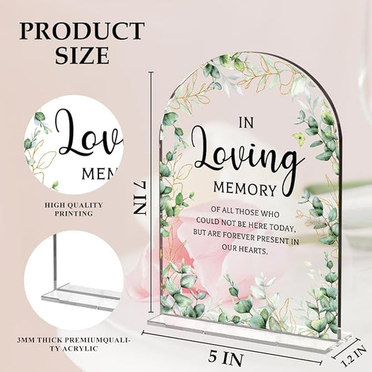 Wedding Memorial Sign,In Loving Memory Wedding Sign,Weddings Supplies 5x7 Inch, Wedding Decor Loving Memory Sign for Ceremony And Reception,Arch Acrylic Table Signs for Wedding, Anniversary (Foliage)