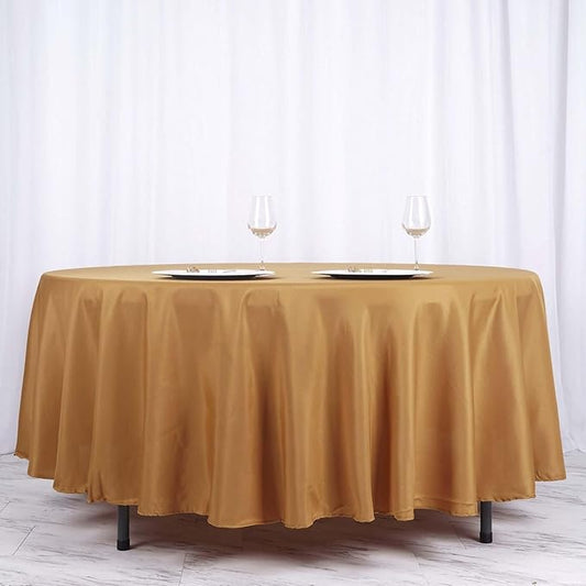 Efavormart Round Tablecloth, 108 Inch Stain & Wrinkle Resistant Washable Table Cloth, Decorative Polyester Fabric Table Cover for Banquet, Wedding, Dining- Gold