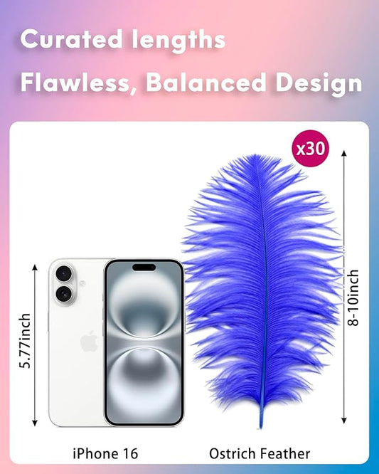 NEWONG 30pcs Royal Blue Ostrich Feathers Natural Bulk 8-10in(20-25cm) Vase Craft Wedding Home Party Centerpieces Christmas Day Decoration