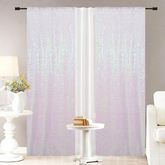 Eternal Beauty Sequin Backdrop Curtains, 2x8 Ft-2 Panels White Iridescent Back Drop for Shimmer Photography Party Wedding Birthday Decor