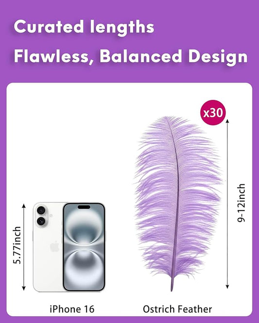 NEWONG 30pcs Light Purple Ostrich Feathers Natural Bulk 9-12in(23-30cm) Vase Craft Wedding Home Party Centerpieces Christmas Day Decoration