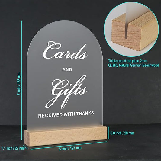4pc Wedding Sign Set - Acrylic Guest Book Signs with Wood Stand, 5x7" Cards & Rustic Wedding Decor
