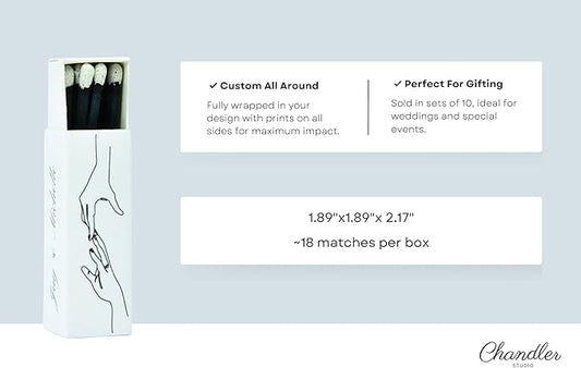 10 Boxes - Customized Matchboxes Colorful Tips (Wedding Design #5, 4" Matchboxes) (2" Matchsticks, Wedding Design #2)