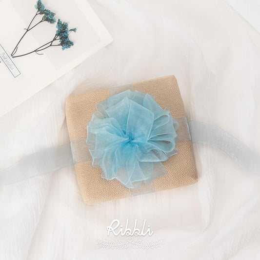 Ribbli Light Blue Organza Ribbon,1/2 Inches x Continuous 50 Yard,Light Blue Sheer Ribbon for Gift Wrapping,Cookie Wrapping,Wedding Decoration,All Crafting and Sewing
