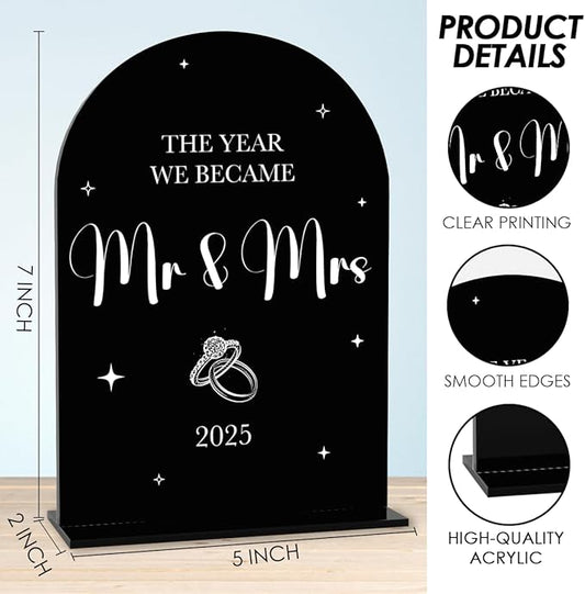 Black Wedding Sign, The Year We Became Mr and Mrs Signs, Wedding Engagement Bridal Shower Decor for Reception Ceremony Party, Weddings Love Acrylic Sign