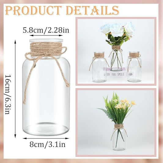 Vintage Glass Flower Vase,12 Pack Farmhouse Transparent White Glass Centerpiece Vases Mason Jars for Weddings, Parties & Home Decor Bulk (12, Transparent)