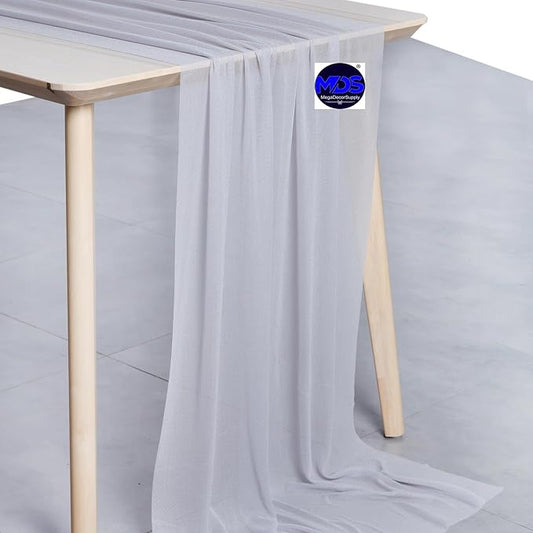 MDS 10 Pack 10ft Chiffon Table Runner 29 x 120 Inches Sheer Wedding Runner Romantic Rustic Table Runner for Wedding Decorations, Birthday Parties, Bridal Shower Party Arch Decor - Cool Gray