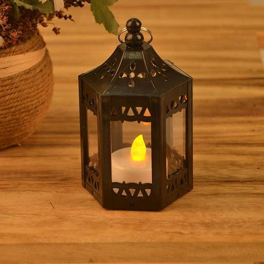 zkee Mini Star Lantern with Flickering LED,Battery Included,Christmas Decorative Indoor Candle Lantern(Set of 8,Black)