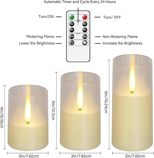 Flameless LED Candles, Upgraded Realistic Flickering Pillar Battery Operated Candles with Remote Timer, Acrylic Electric Set of 3 for Romantic Ambiance and Home Decoration(Ivory)