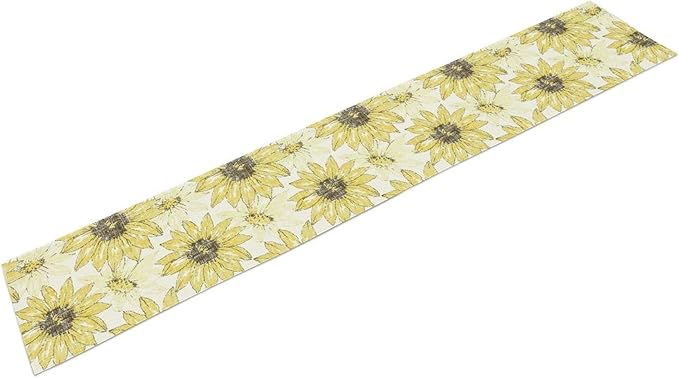 Chrysanthemum Vintage Floral Table Runner, Elegant Grunge Gray Sunflower Spring Summer Elegant Pattern Artichokes Flower Table Runner for Party Kitchen Dining Living Room Decor, 13x90 Inch