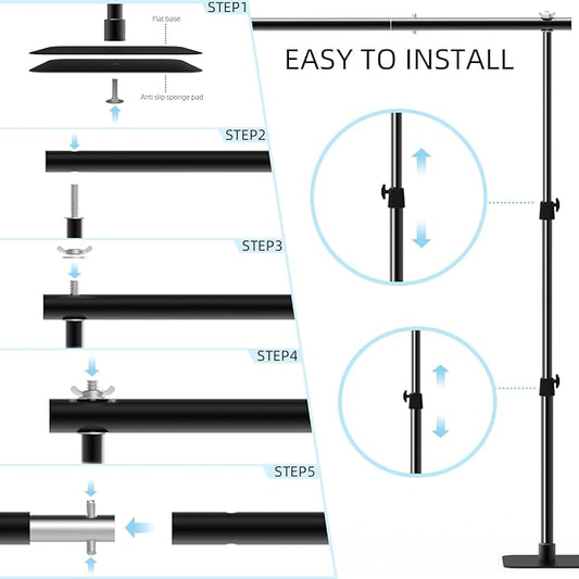 Pipe and Drape Backdrop Stand Kit, 6.5ft x 10ft Adjustable Photo Background Stands with Metal Flat Base for Photography, Birthday Parties, Wedding, Video Studio