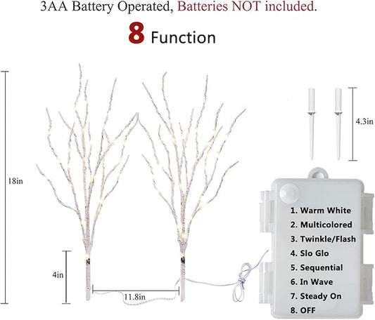Hairui Lighted Birch Branches Battery Operated 70L 18IN Warm White and Multi Color Fairy Lights 8 Function for Halloween Home Christmas Decor