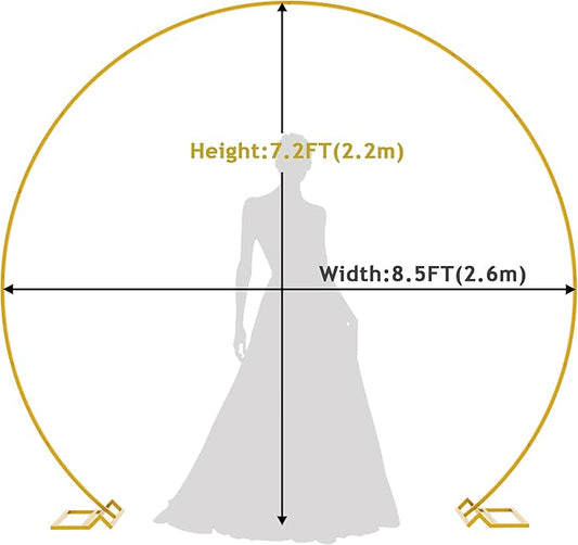 Asee'm 8.5FT Gold Wedding Arch Round Backdrop Stand Large Circle Metal Floral Balloon Frame for Party Anniversary Birthday Graduation Valentine Ceremony Decorations