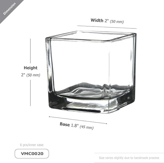WGV 2 Inch Tea Light Votive Candle Holder, Clear, Square Cube 2”x2”, Small Tiny, Home Décor, Table Top, 1 Pc