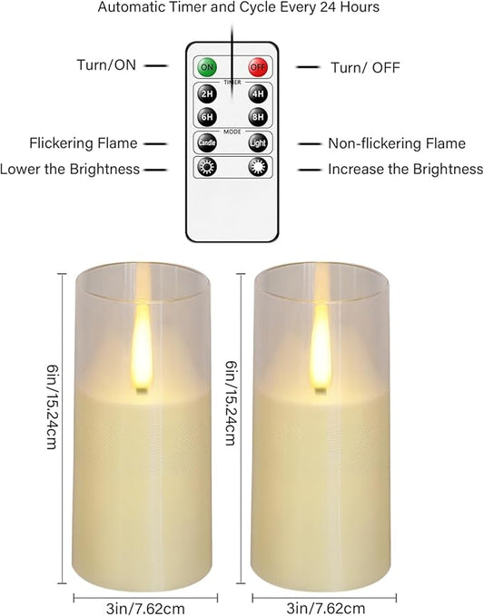 Flameless LED Candles, Upgraded Realistic Flickering Pillar Battery Operated Candles with Remote Timer, Acrylic Electric Set of 2 for Romantic Ambiance and Home Decoration(Ivory)