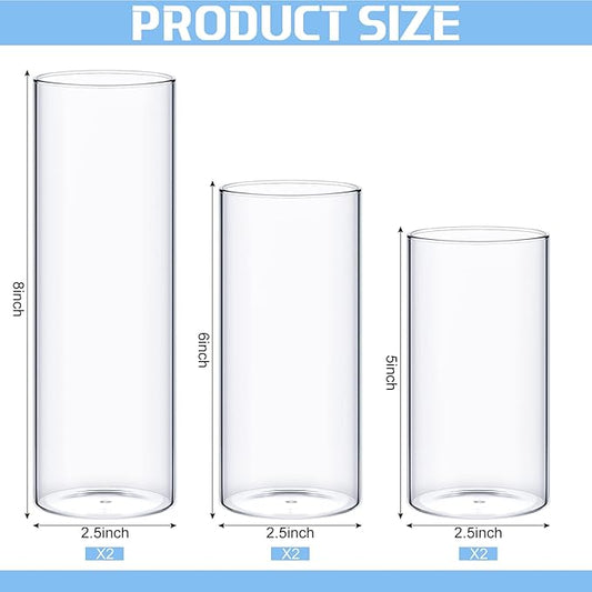 Thin Glass Cylinder Vases 2.5''/3.3'' Diameter 2mm Wall Thickness Clear Flowers Vase Hurricane Floating Candles Holders for Table Centerpieces Wedding Decor(2.5'' X 5'',6'',8'',6 Pcs)