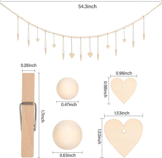 Hanging Photo Display Room Wall Decor, Boho Collage Picture Frame Christmas Cards Holder, Photo Hanger with 9 Wood Clips and 6 Wooden Hearts Tags for Home, Bedroom, Office, Nursery, Dorm Decor (3)