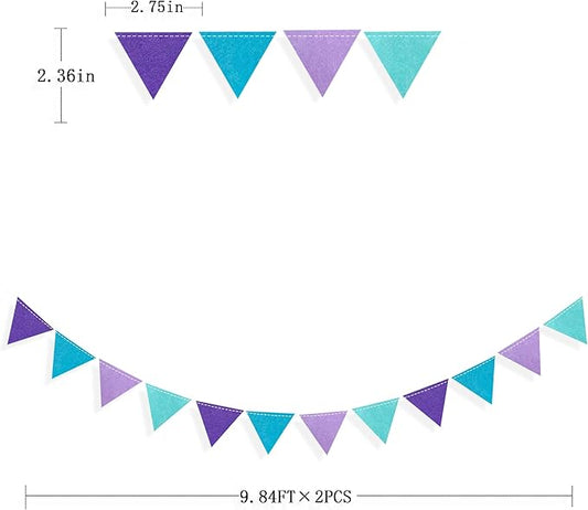 Mermaid Party Decorations Purple Teal Felt Hanging Triangle Mini Bunting Pennant Banner Flag for Birthday Wedding Baby Shower Bachelorette Little Mermaid Under The Sea Party Classroom Nursery Decor