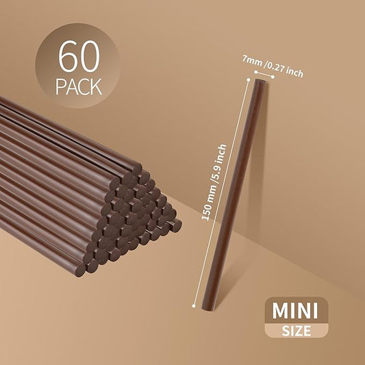 MATUFF Brown Hot Glue Sticks Mini 0.27" x 5.9 inches, Hot Melt Mini Colored Glue Sticks for All Temperature Mini Glue Guns, for DIY Craft Arts and Wedding Cards, Stamp Sealing, Bulk hot Glue 60 Pack