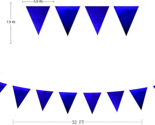 Royal Blue Party Decoration Navy Blue Triangle Pennant Banner Flag Dark Blue Metallic Fabric Bunting Garland for Graduation Wedding Retirement Bridal Shower Birthday Nautical Ahoy Achor Party Supplies