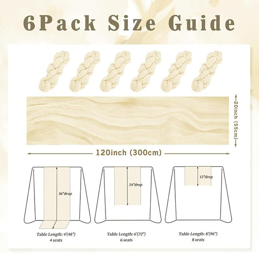 10FT 6 Pack Beige Cheesecloth Table Runner 20 x 120 Inch Long Rustic Gauze Fabric Cheese Cloth Table Runner for Wedding Bridal Baby Shower Table Decorations Boho Sheer Birthday Party Table Decor